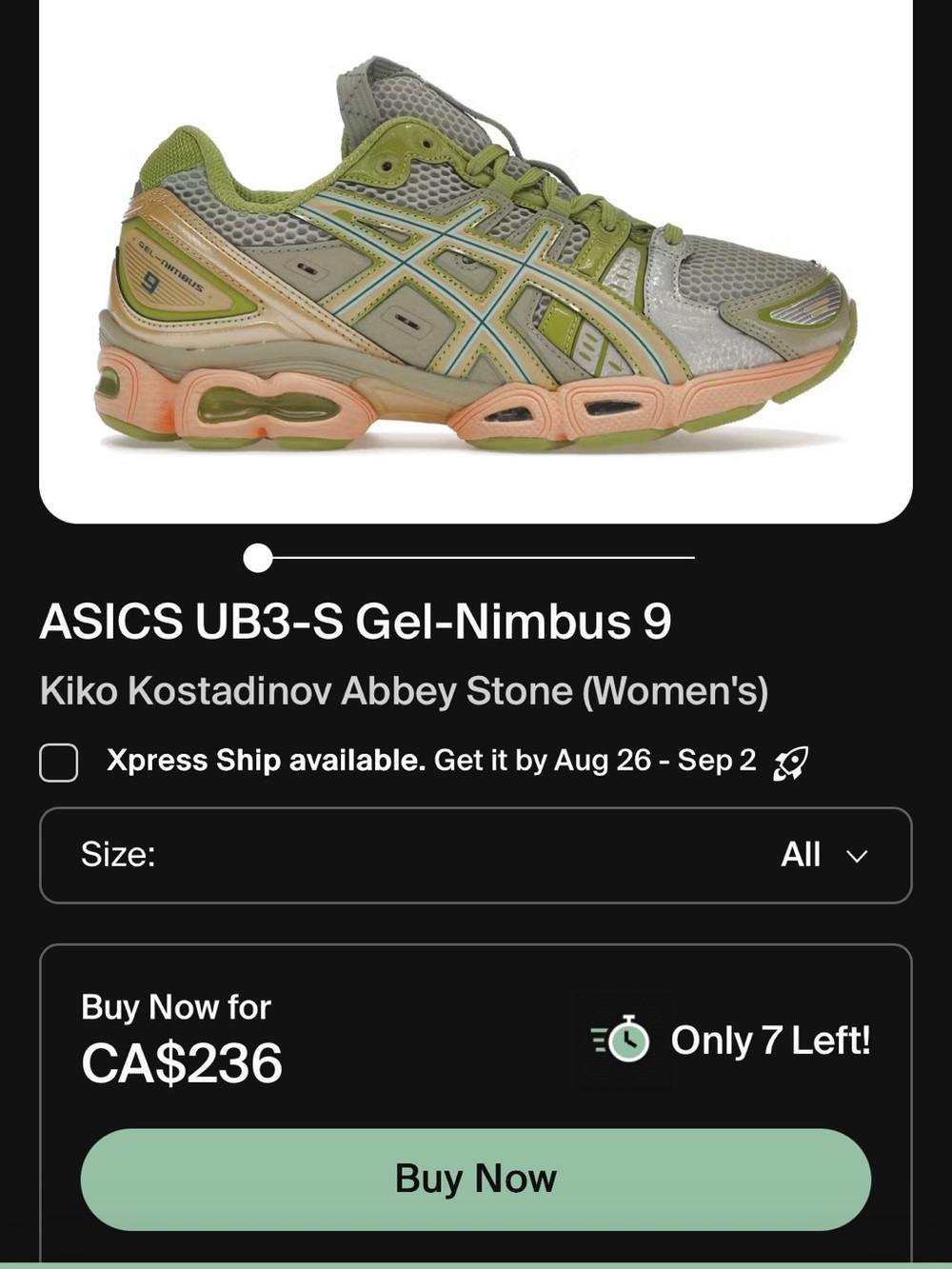 ASICS x Kiko Kostadinov UB3-S Gel-Nimbus 9 "Abbey Stone women US10